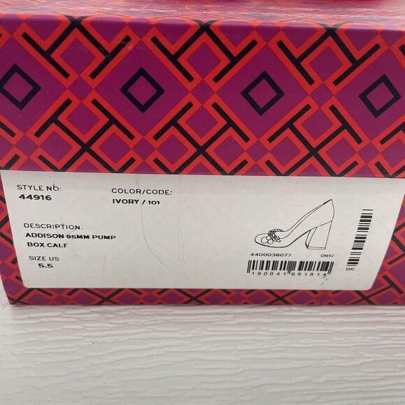 NIB TORY BURCH Ivory Addison Pump Box Calf Heels Women’s Sz 5.5 Shoes NEW 44916 - Picture 10 of 13